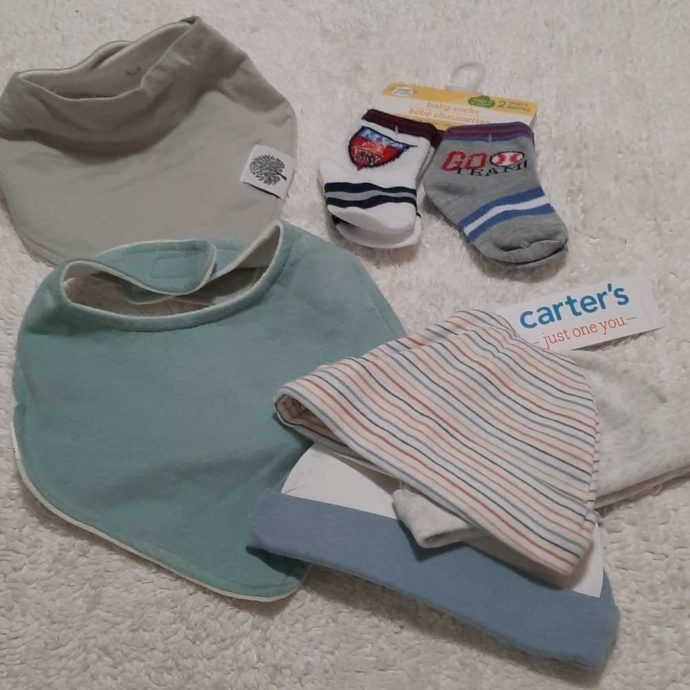 Carter's Baby Socks and Hat Set - Blue, Gray, and White